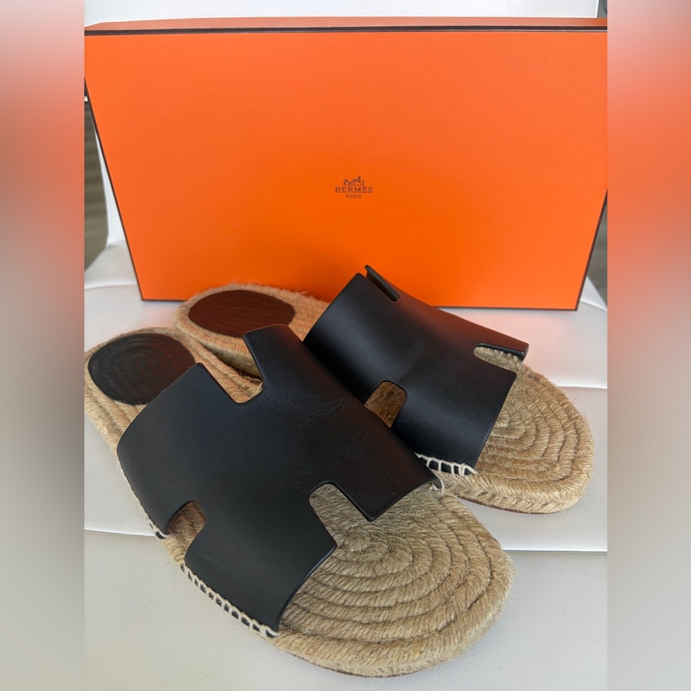 Hermès Antigua Black  Espadrille Sandals EU 43 (Run Small) | Box & Dust Bags - Picture 9 of 14